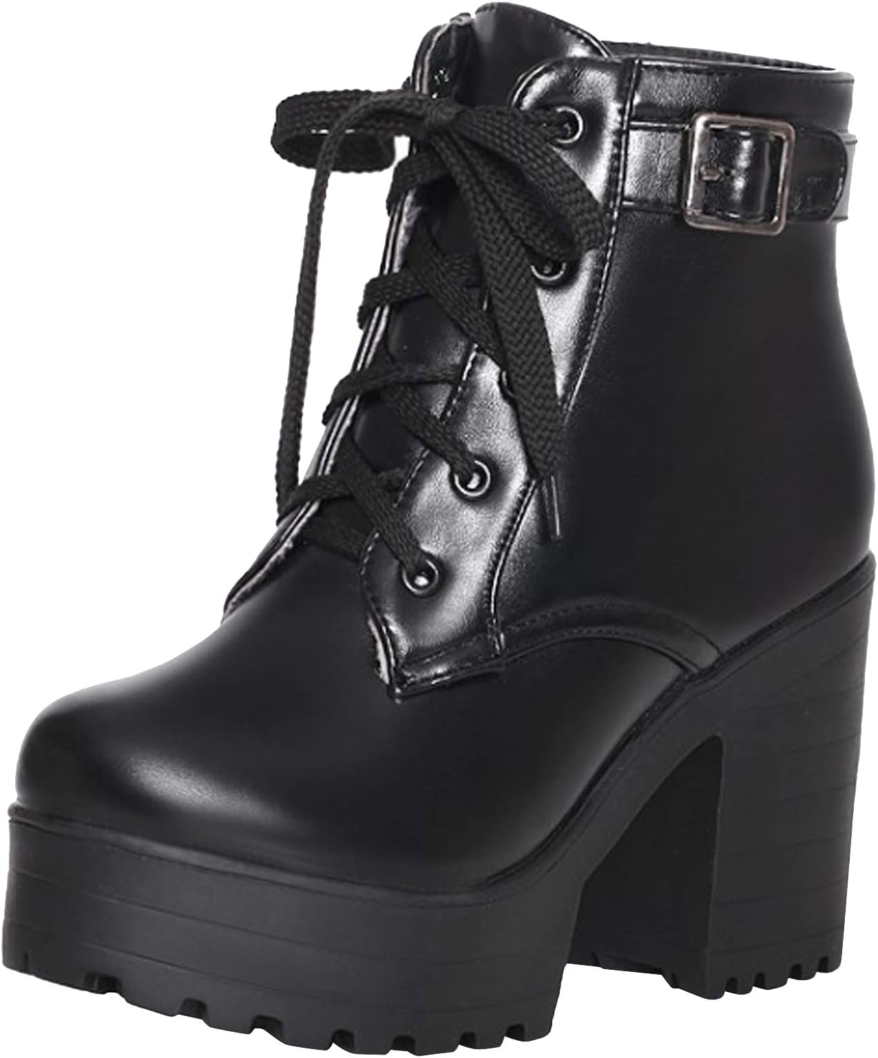Latasa Women's Lace up Block Heel Platform Ankle Boots