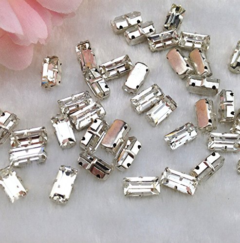 30 Pcs 5x10mm Crystal Clear Rectangle Loose Rhinestones Silver Plated Rhinestones Sew on Rhinestones