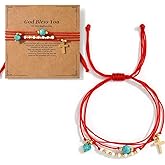 SHINUS BOHO Inspirational Heart Cross Beaded String Bracelet for Women,Handmade Bohemian Layered Red Braided String Bracelet Meaningful Religious Jewelry Gift Friendship