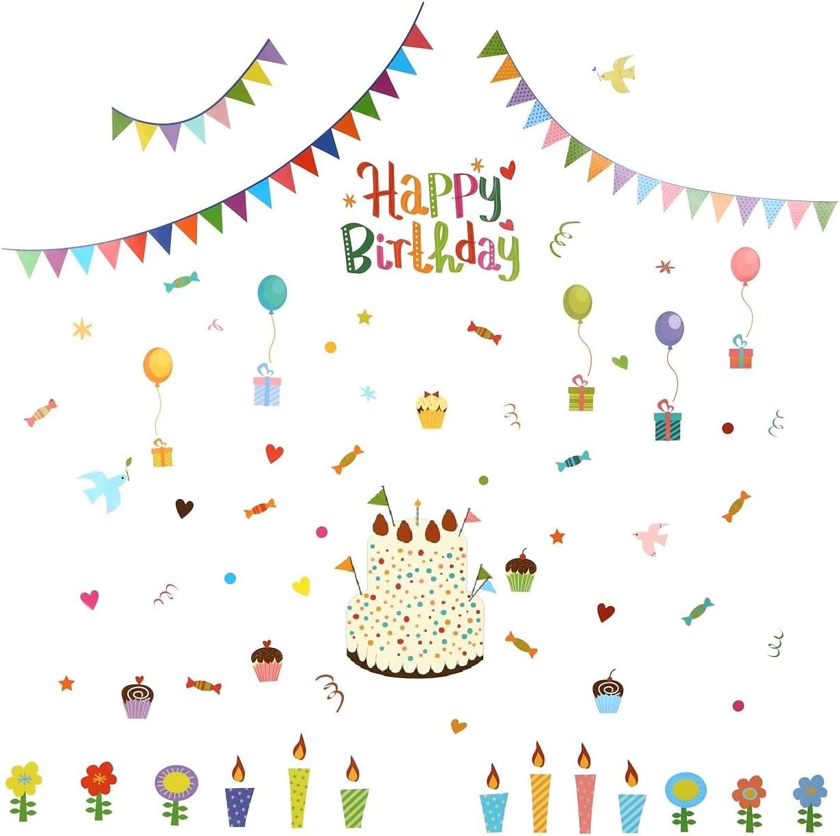 Amazon Co Jp 誕生日 ウォールステッカー 男の子 女の子 バースデー 飾り セット Happy Birthday ロゴ サンプル飾り付け用紙付き ホーム キッチン