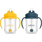 Dr. Brown's Milestones Baby's First Straw Cup, Blue &amp; Yellow, 2-Pack | 9 oz/270 mL Toddler Training Cups with Weighted Straws, BPA-Free, 6m+