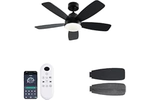 GJeg Ceiling Fans with Lights, 42 Inch Low Profile Ceiling Fan with Lights and Remote Control, LED Dimmable DC Reversible, 8 Speed, Noiseless, Modern Black Ceiling Fan for Bedroom, Indoor/Outdoor Use