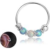 Miya Jewelry 925 Sterling Silver Helix Hoop Piercing Jewelry - Cartilage Opal Hoop Earring for Women - Small 10MM Thin 22 Gauge