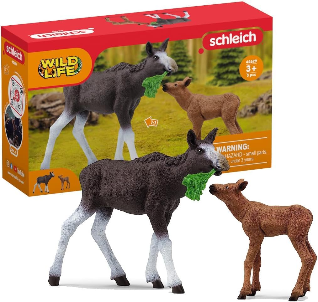 SCHLEICH 42629 Moose Calf, from 3 years, WILD LIFE - Playset, 3 pieces