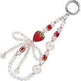 Ornaland Beaded Phone Wrist Strap Y2K Cute Bow Red Phone Charm Strap Lanyard Wrist with Strawberry for Case Backpack Keychains Cameras Wallets(Red-B)