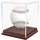 WYFHLPMMA Baseball Display Case, UV Protected Clear Acrylic Cube Golf Ball Display Holder, Autograph Stand and Memorabilia Showcase Box for One Ball, Brown Wooden Base