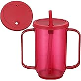 Sliner Adult Sippy Cups for Elderly 12 oz Straw Sippy Cups with 2 Handles No Spill for Adults Spill Proof Dysphagia Cup for Disabled Patients(Red)