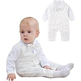 Hresadio Baptism Outfits for Baby boys Christening Outfit Long Sleeve Shirt Romper Bowtie Newborn Clothes Formal Suit