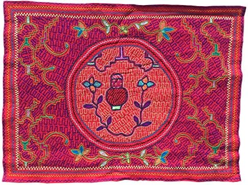 Vintage Shipibo Indian Art Hand Embroidered Ayahuasca Textile Cloth Tapestry, Table Cover, 21" x 16"