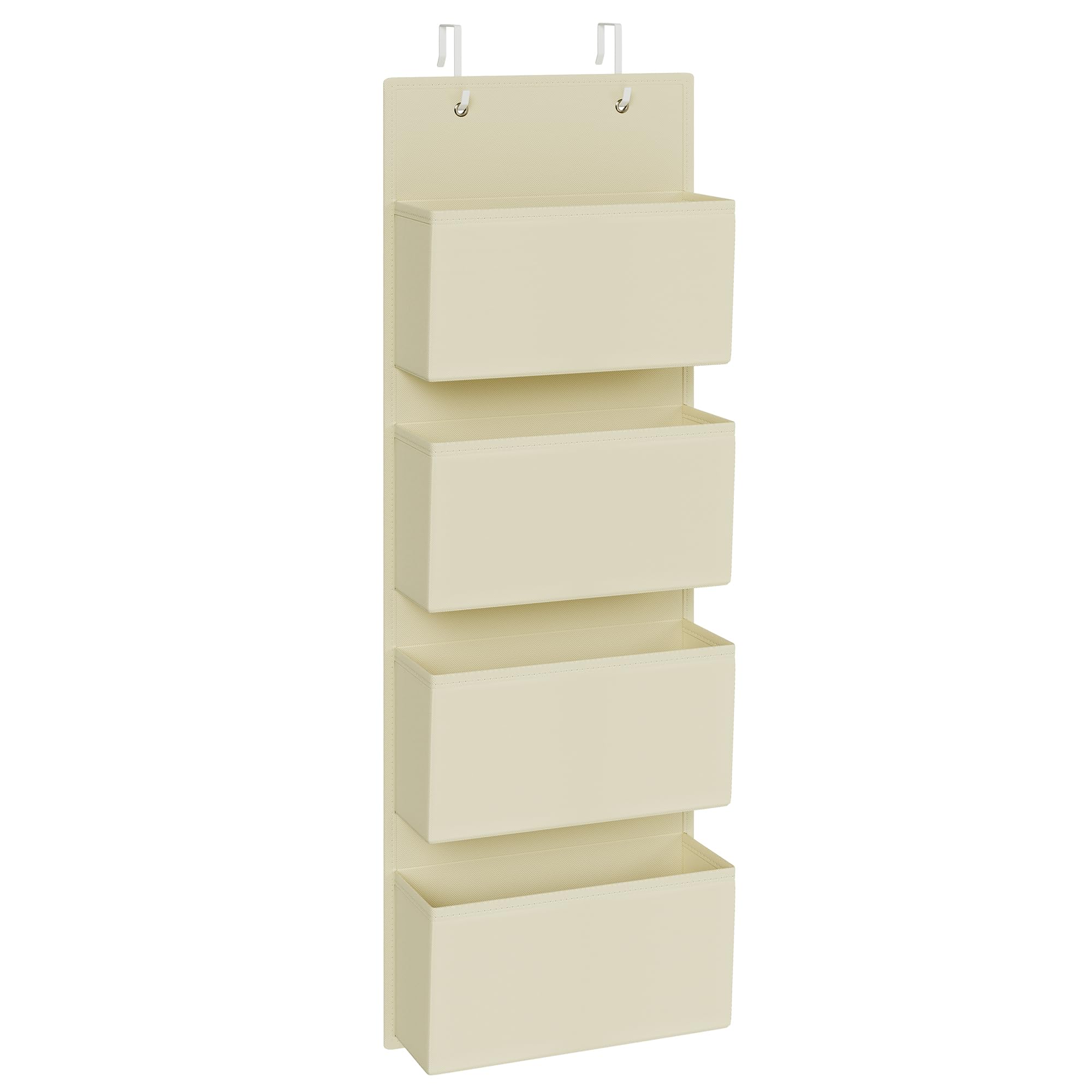 SONGMICS Over Door Storage Organiser, Wardrobe Storage Organiser, Behind Door Hanging Organiser, 4 Pockets, for Bedroom, Office, Pantry, Kitchen, 12 x 33.5 x 100 cm, Beige RDH004Y01