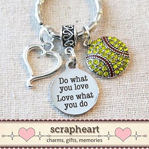 SOFTBALL Keychain, Do What You Love - Love What You Do Encouragement Gift, SENIOR Night Softball Gift, Softball Team Coach Gifts