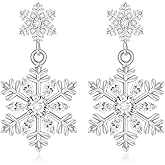 Snowflake Earrings Christmas Earrings for Women Sterling Silver Winter White Snowflake Dangle Jewelry Xmas Holiday Gifts
