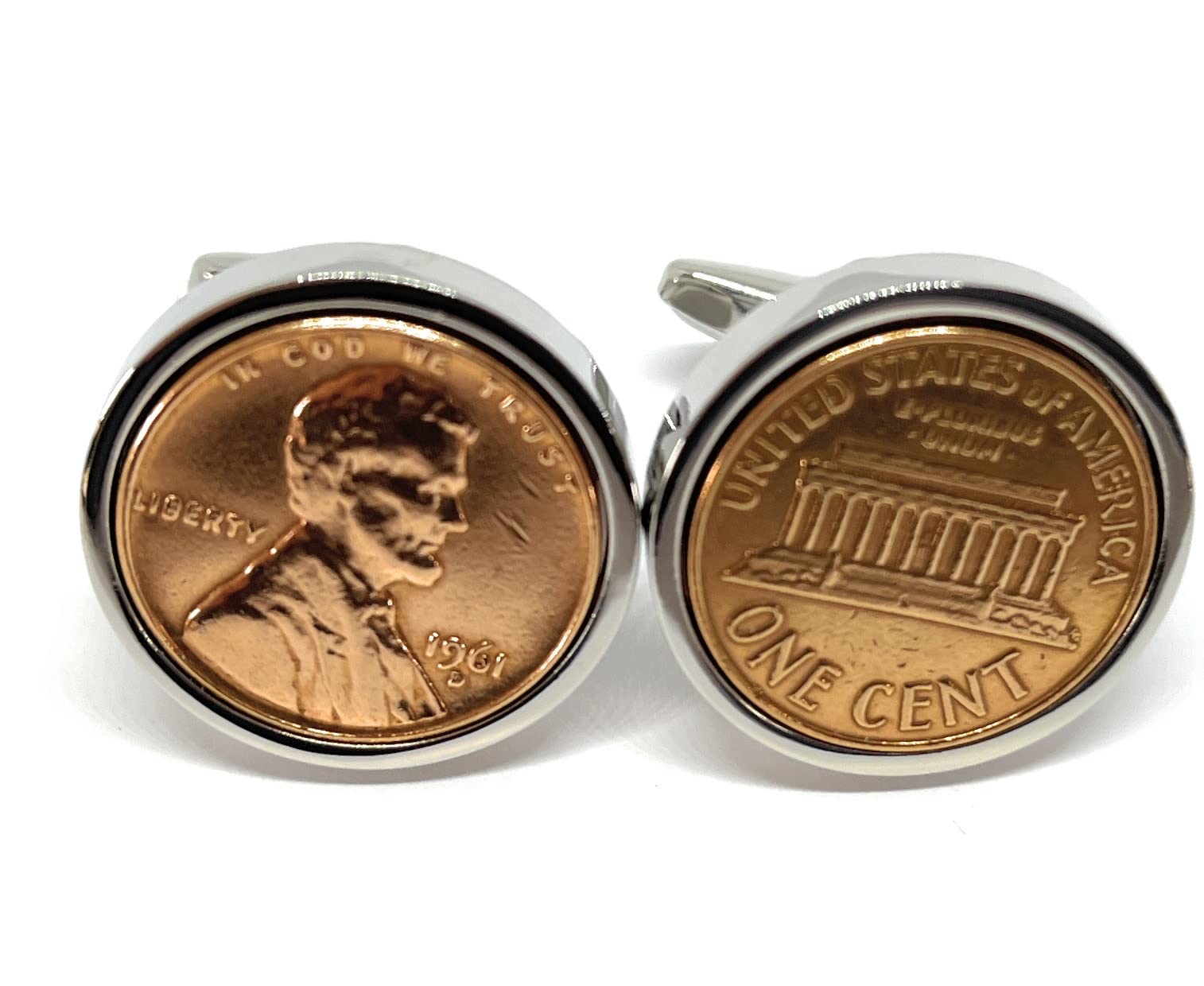 Premium 1961 Original American Lincoln Cent birthday/Anniversary Cufflinks ideal for a 65th birthday HT SLV