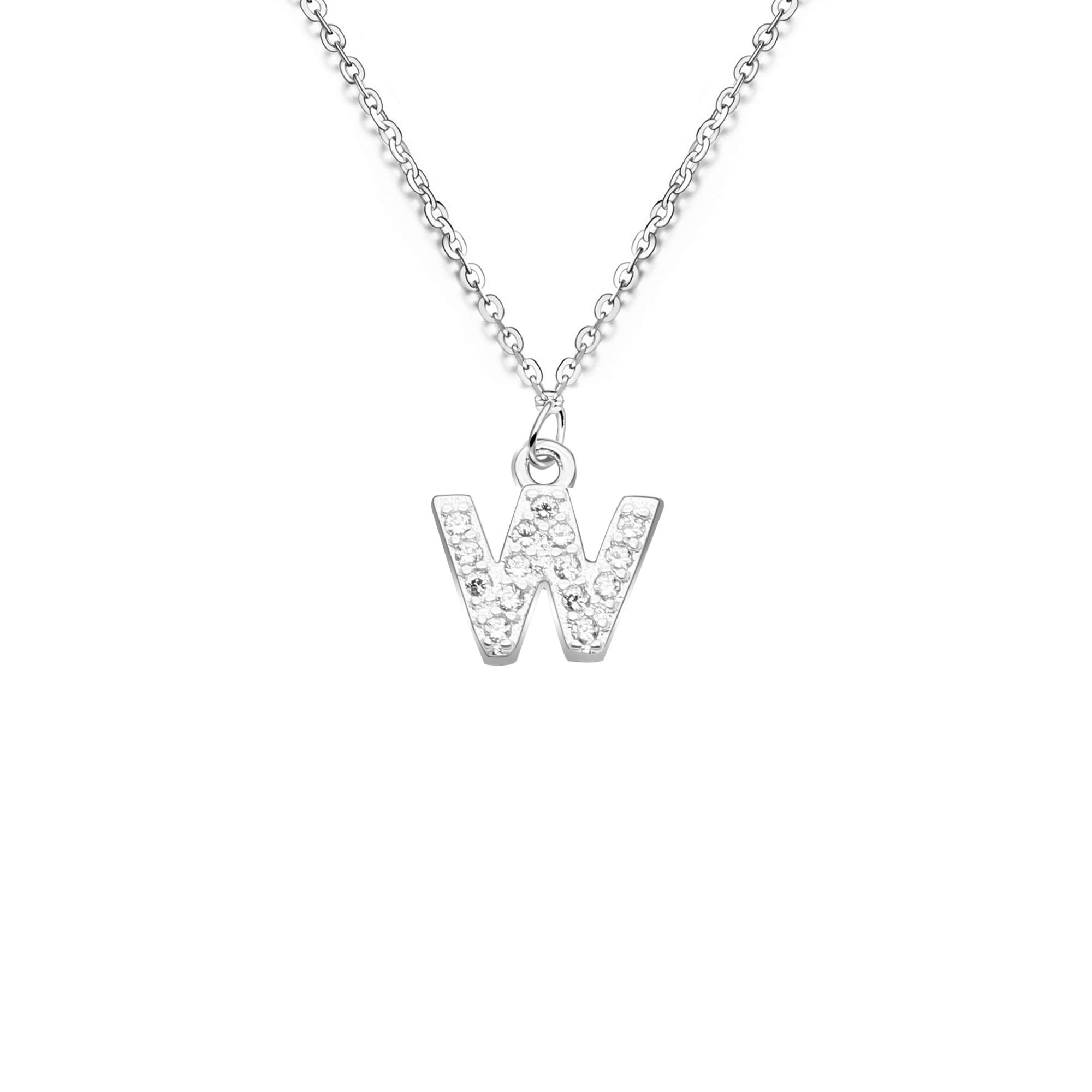 bifriend S925 Silver 26 Initial English Letter Crystal Chain Necklace For Women Girl Best Gift (W) โ image 1