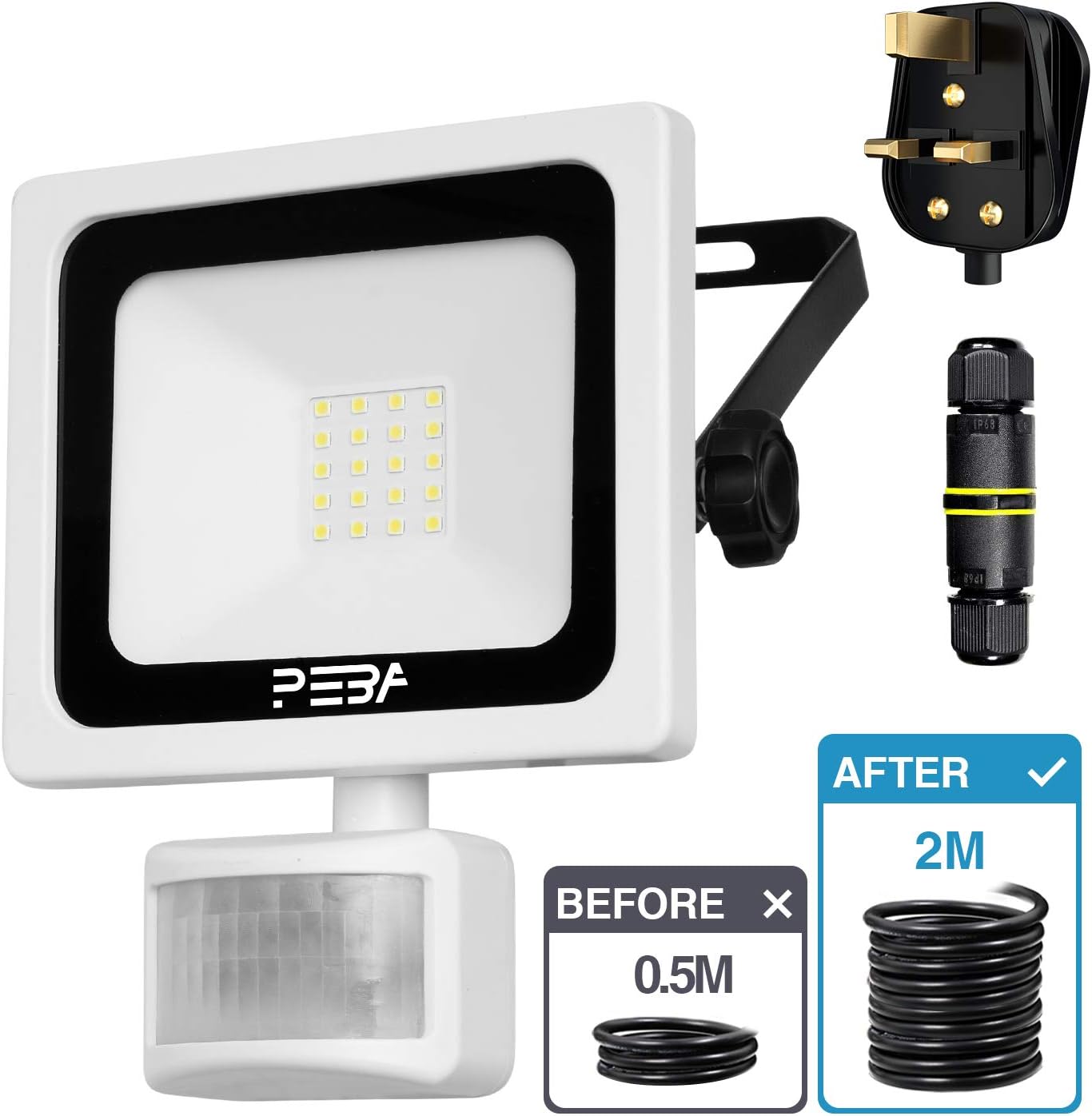 20W Security Lights with PIR Motion Sensor Plug Junction 20W Security Lights with PIR Motion Sensor Plug Junction