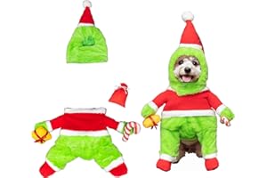 DAYONESHOP Dog Christmas Costume Green Furry Hat Xmas Halloween Dog Costume Funny Pet Costume Cosplay Outfit Party Favors (Medium, Green Furry Dog Costume)