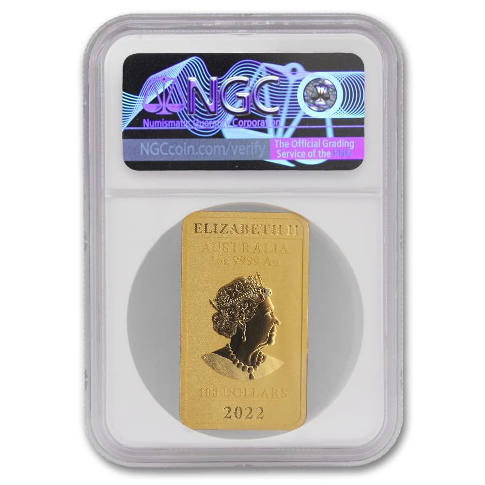 2022 P 1 oz Australian Gold Dragon Bar Gem Uncirculated (GEMUNC - First Day of Issue) 24K $100 NGC Mint State
