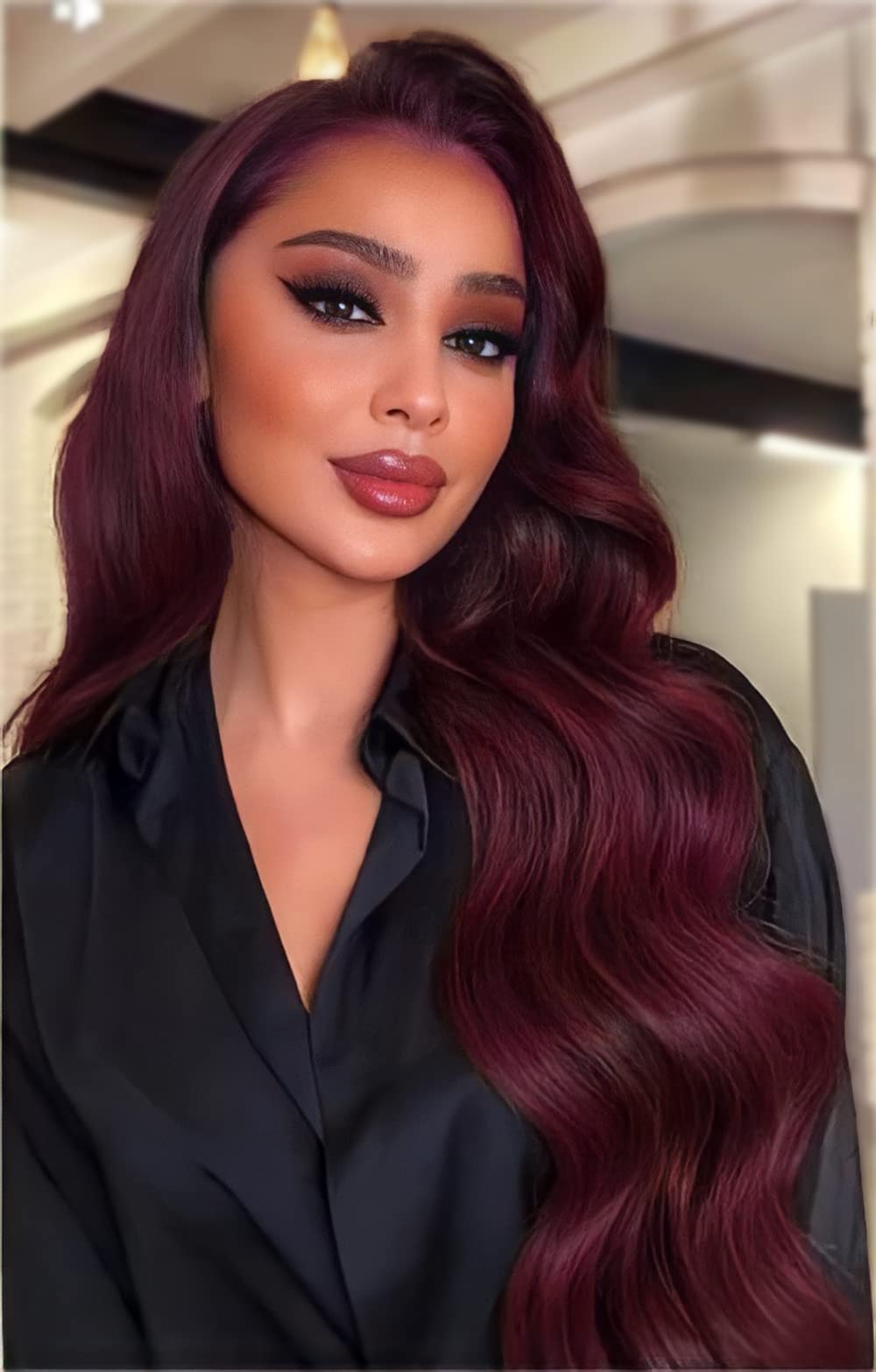 AAISI HAIR Red Wavy Wigs for Women Synthetic Long Body Wave Wine Red Wigs Side Part Natural Looking Replacement Full Wig