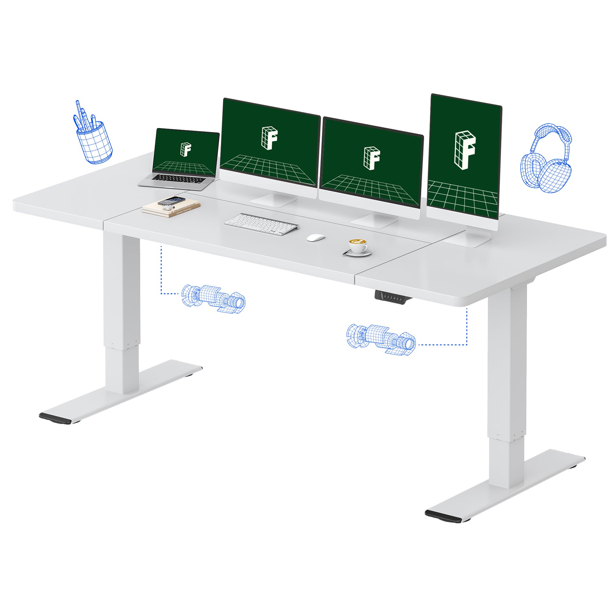 FLEXISPOT 79 x 32 Inch Dual Motor Standing Desk, Computer Desk with Memory Controller, Home Office Desk with Splice Board (White Frame + 79
