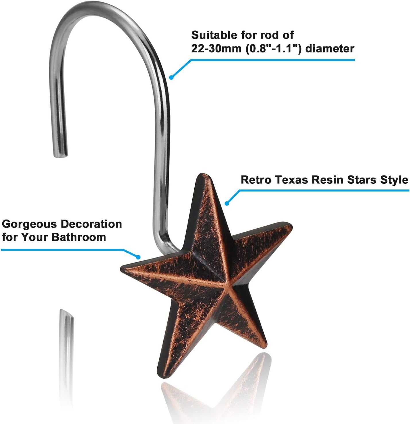 AGPTEK Shower Curtain Hooks, 12PCS Anti Rust Decorative Resin Hooks for Bathroom, Baby Room, Bedroom, Living Room Decor (Star): Home & Kitchen