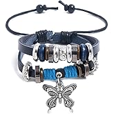 Dmaiy Leather Butterfly Bracelets Boho Beaded Bracelet Vintage Multilayer Bracelets Jewelry for Women