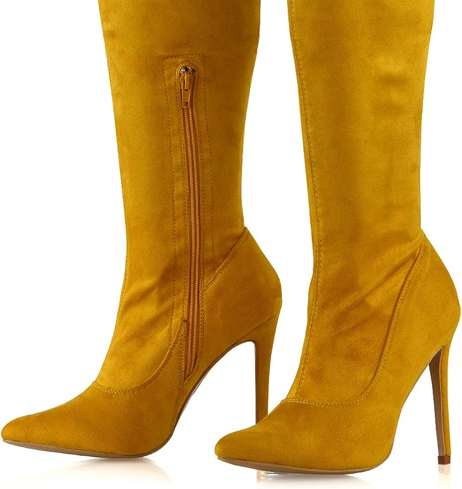 yellow thigh high heels