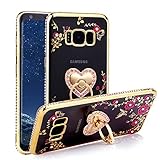 CaseHaven Galaxy S8 Plus Case, Glitter Crystal Heart Floral Series - Slim Luxury Bling Rhinestone Clear TPU Case With Ring Stand For Samsung Galaxy S8 Plus (SM-G9550) - Gold