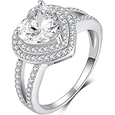 Vsoruln 925 Sterling Silver Shiny halo Promise Diamond Ring 18K Gold Cocktail Rings Heart-Shaped Cubic Zirconia Rings CZ Heart Diamond Ring Eternity Engagement Wedding Band Ring for Women