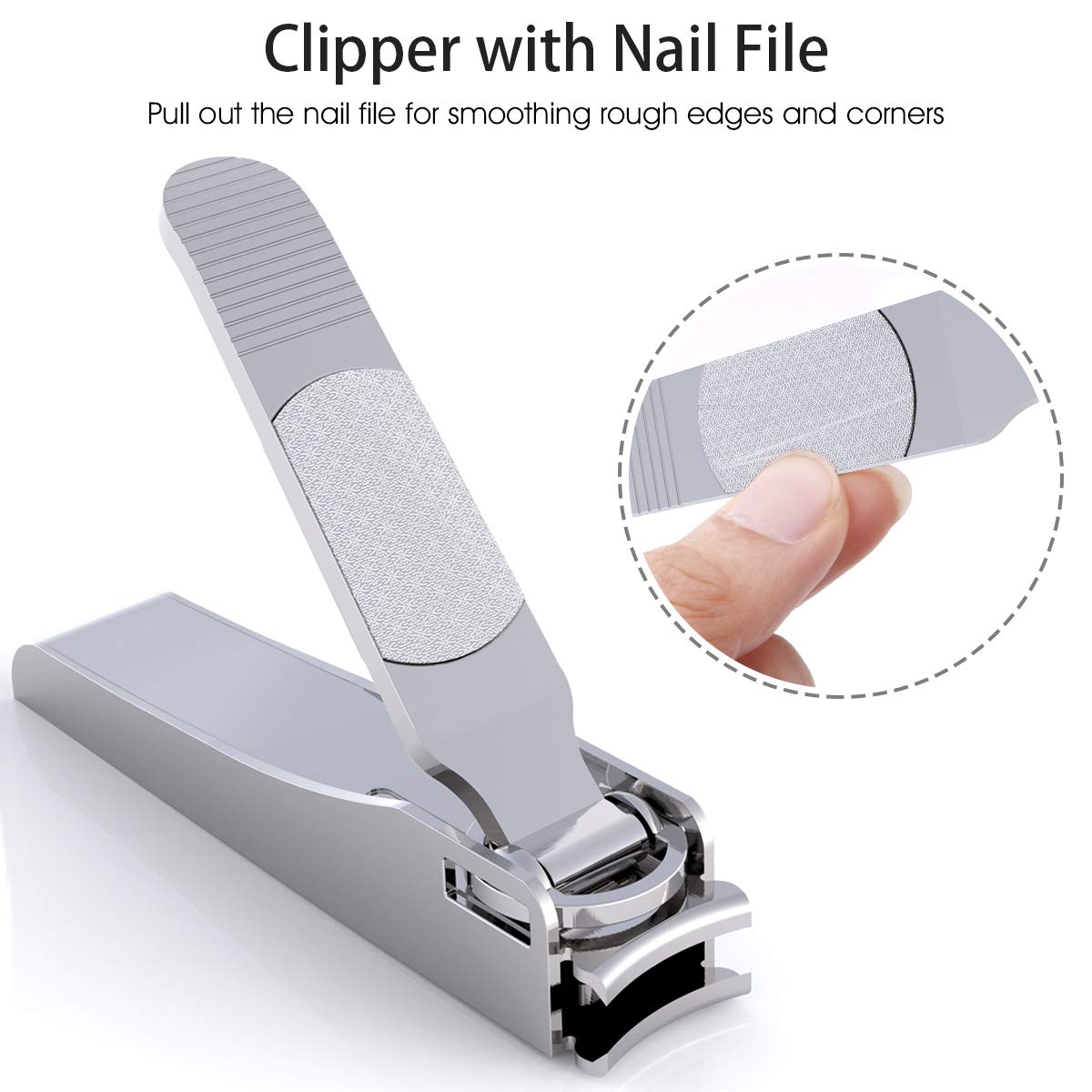 GLAMFIELDS Nail Clipper with Catcher, No Splash Fingernail Toenail Clipper Stainless Steel Nail Cutter Nail Trimmer for Men and Women, Packed with Leather Pouch, Silver: Beauty