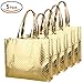 Gesodant Bling Glossy Glitter Durable Reusable Grocery Bag Tote Bag Handles Bag,Medium Non-woven Present Bag Gift Bag,Goodies Bag Shopping Bag,Promotional Bag,Set Of 5 -Gold Pattern