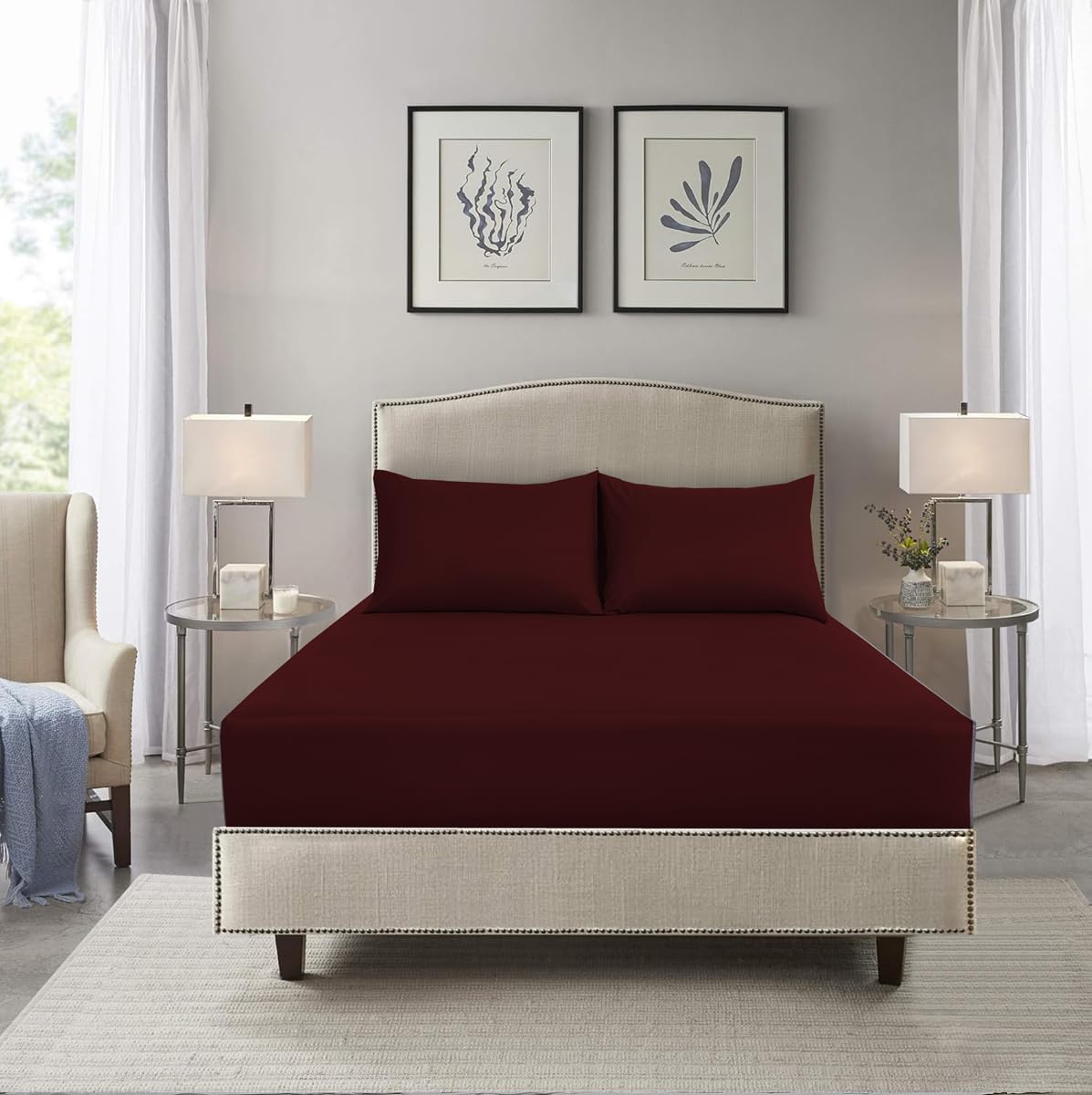 HADI LONDON Microfibre Fitted Sheet Single Double King and Super King - 16 inch (40 cm) Extra Deep Pocket Soft Plain Dyed Brushed Shrinkage and Fade Resistant Bed Sheet (Red, King)