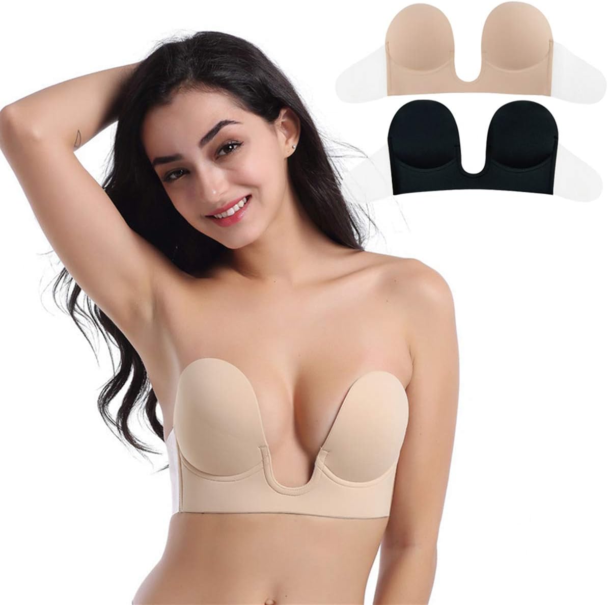 Strapless Adhesive Bra Invisible Push up Bra Backless Sticky Bra for Low Cut Deep-V Wedding Prom Dress