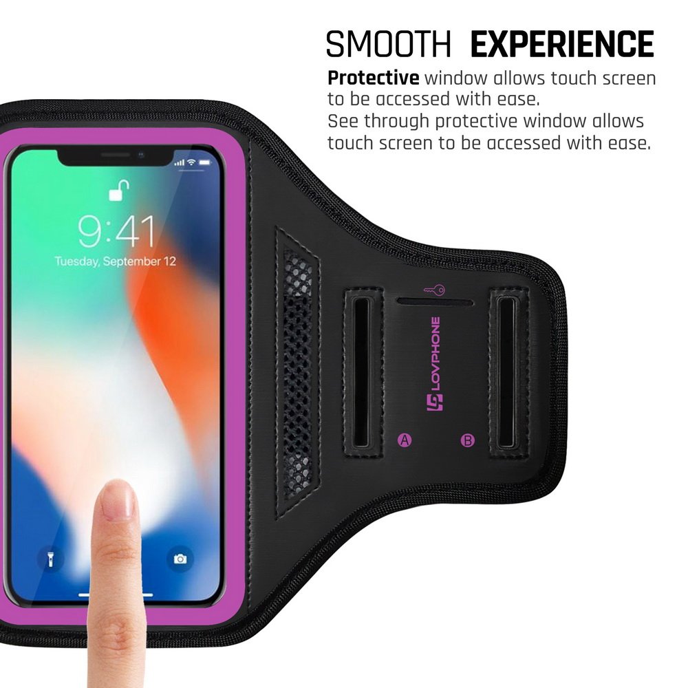 LOVPHONE Running Armband for iPhone X, Waterproof Sport Outdoor Gym Running Key Holder Card Slot Phone Case Bag Armband (Rosy)