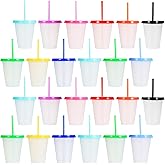 zisiueel 24 Pcs Plastic Tumblers with Lids and Straws, Reusable Cups with Lids Plastic Colorful Cups for Party Birthday, Iced Coffee Cup Travel Mug Cold Drink Tumblers Bulk (16 oz, Multi Colors)