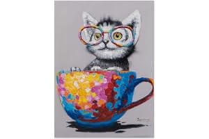 Canvas Wall Art Abstract Graffiti Cup and Cat Animal Oil Paintings On Canvas Modern Abstract Wall Art for Home Decor Artwork 