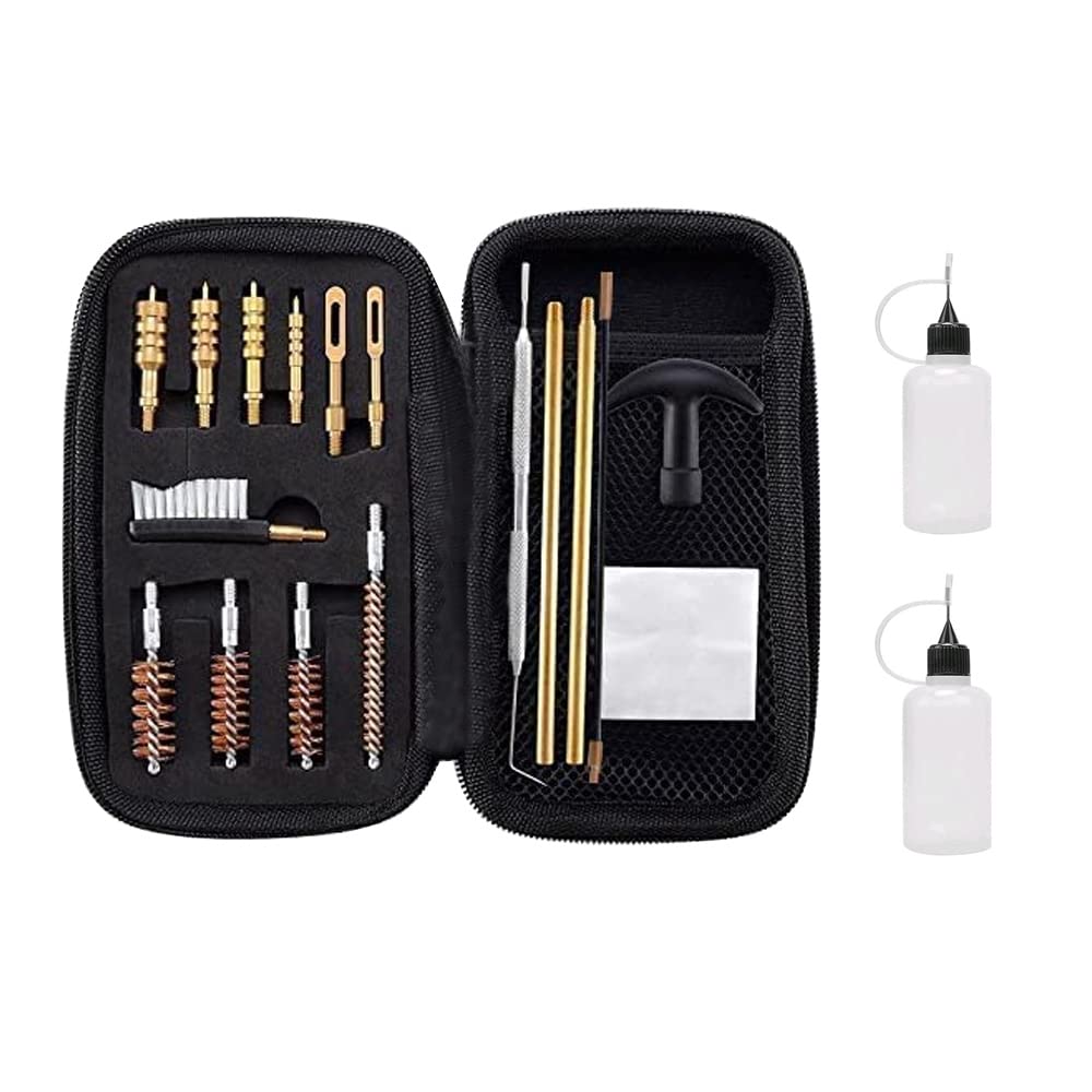 MOCNT Gun Cleaning Kit Clean Mops Brushes Gun Barrel Brush Tool Universal Brass Jag Adapter Oil Bottle for Rifle Airsoft Pistol Handgun Rifle for .22/.357/.38/9mm/.40/.45 Cal