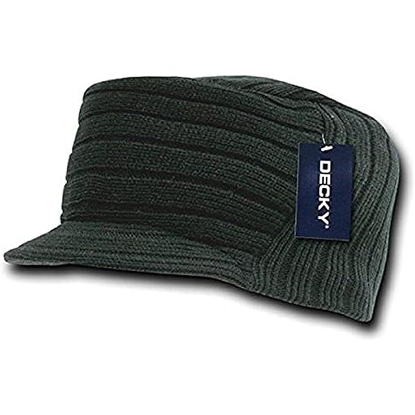 Decky Flat Top Ribbed Visor Beanie Knit Cap Hat Navy Blue at