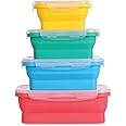 Deke Home - Set of 4 Silicone Food Storage Containers, Collapsible Food Storage Containers with Safe Airtight Plastic Lids, Food Storage, Microwave & Freezer, Stackable, Non-Toxic, BPA-Free