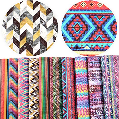 David accessories Striped Plaid Geometry Pattern Printed Faux Leather Sheet Synthetic Leather Fabric 10 Pcs 8" x 13" (20 cm x 34 cm) for DIY Earring Bows Making (Geometry Pattern A)