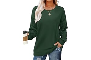 OFEEFAN Crewneck Sweatshirts for Women Cable Knit Sleeve Lightweight Fall and Winter Tops 2024