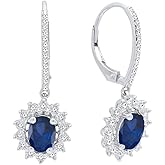 Dazzlingrock Collection 10K Real Solid Gold 7X5mm Each Oval Lab Created Gemstone & Round Natural Diamond Women Dangling Earrings