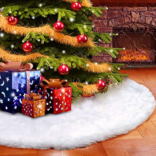 Christmas Tree Skirt Plush Faux Fur 30.7" For Christmas Holiday Party Decoration By MROINK