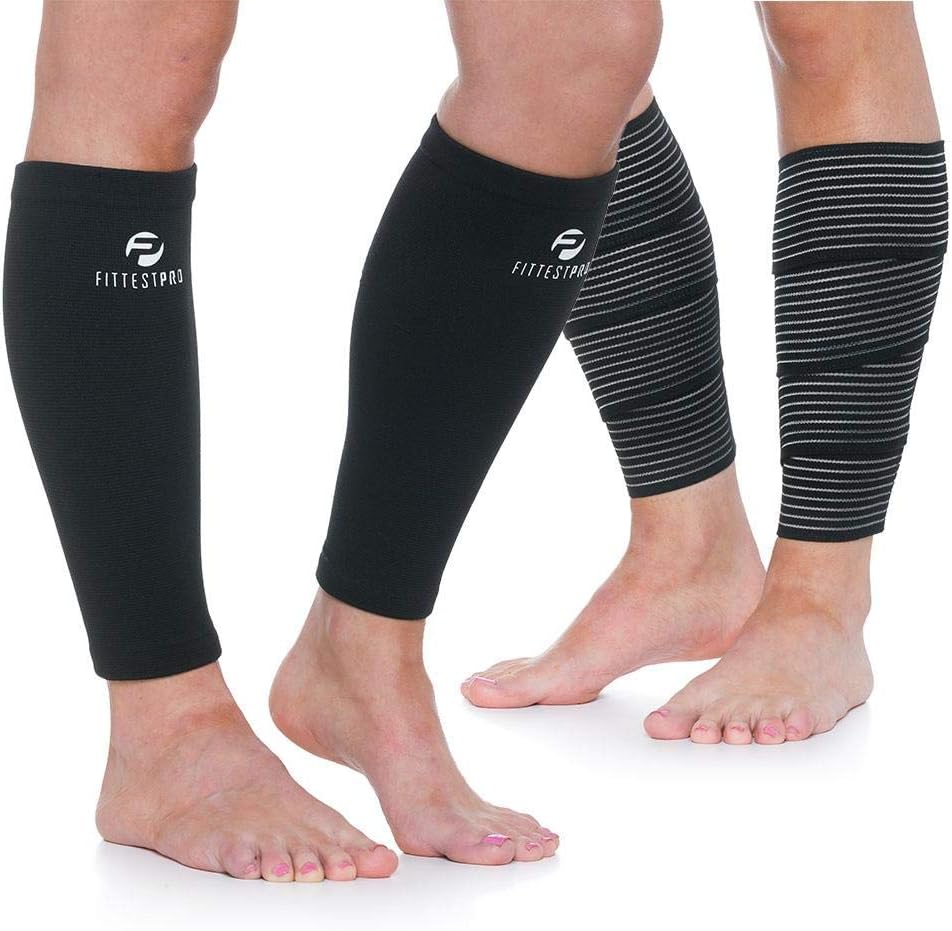 Calf Compression Sleeves and Leg Wraps (4 Piece) Shin Splint Support, Calve Guards for Men and Women - Braces Provide Healthy Circulation Pain Relief for Running, Basketball, Cycling, Maternity: Sports & Outdoors