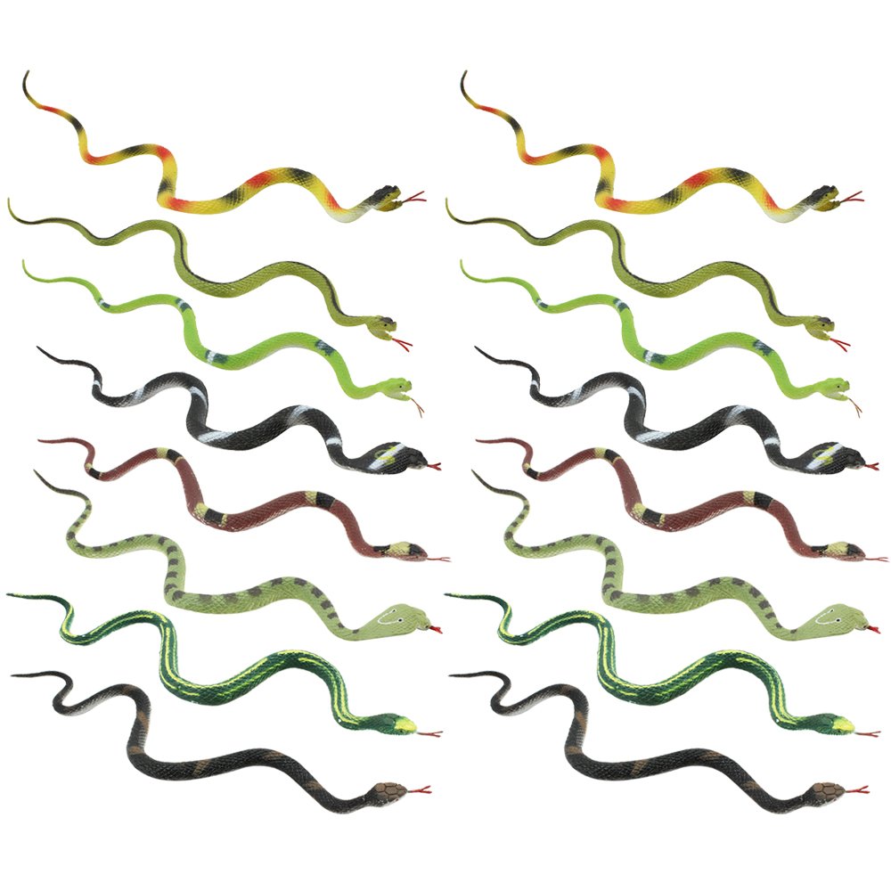 COM-FOUR® 16-piece rubber snake set - small realistic snake, cobra, asp viper, adder, reptile made of plastic - approx. 34 cm long [selection varies] (16 pieces - colored/34cm)