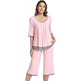 NACHILA Pajamas for Women-Viscose Made from Bamboo, Soft 3/4 Sleeve Pjs Summer Capri Pants Pajamas Set Cooling Sleepwear