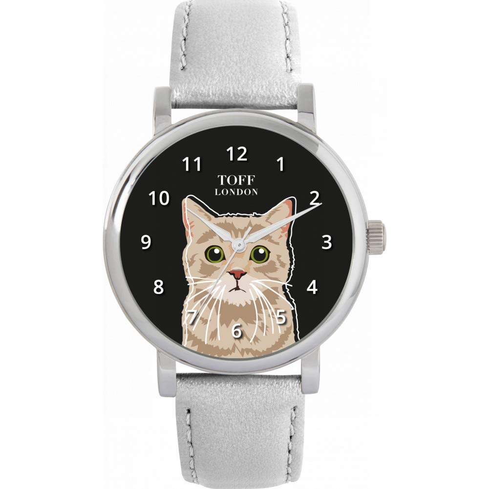 Toff London Ladies Beige Tabby Cat Head Watch