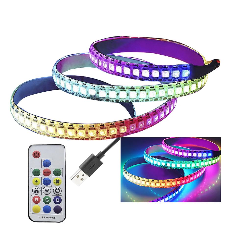 hntoolight WS2812b RGB 144 LED Strips 5V ws2812 Black PCB Multicolor 1M IP30 No Waterproof USB Strip Lights with Remote