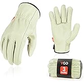 Vgo... 3-Pairs Ulined Safety Pigskin Leather Work Gloves Men, Rigger Gloves, Builder Gloves (Size L, Light Cyan, PA9501)