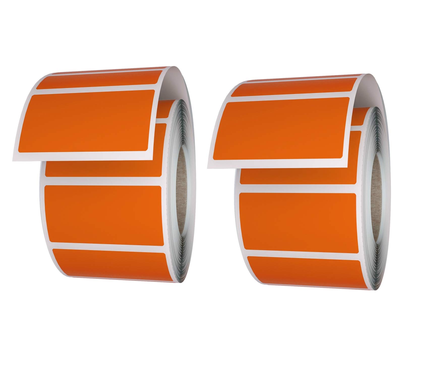 Royal Green Rectangle Labels Rolls Orange Permanent