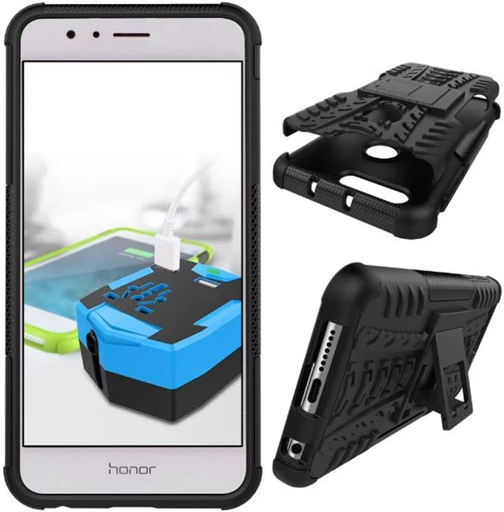 DBIT Huawei Honor 8 Case, Light-Weight Twin Layer Case Soft TPU and PC Rugged Durable Protective Case Cover with Kickstand for Huawei Honor 8,Black